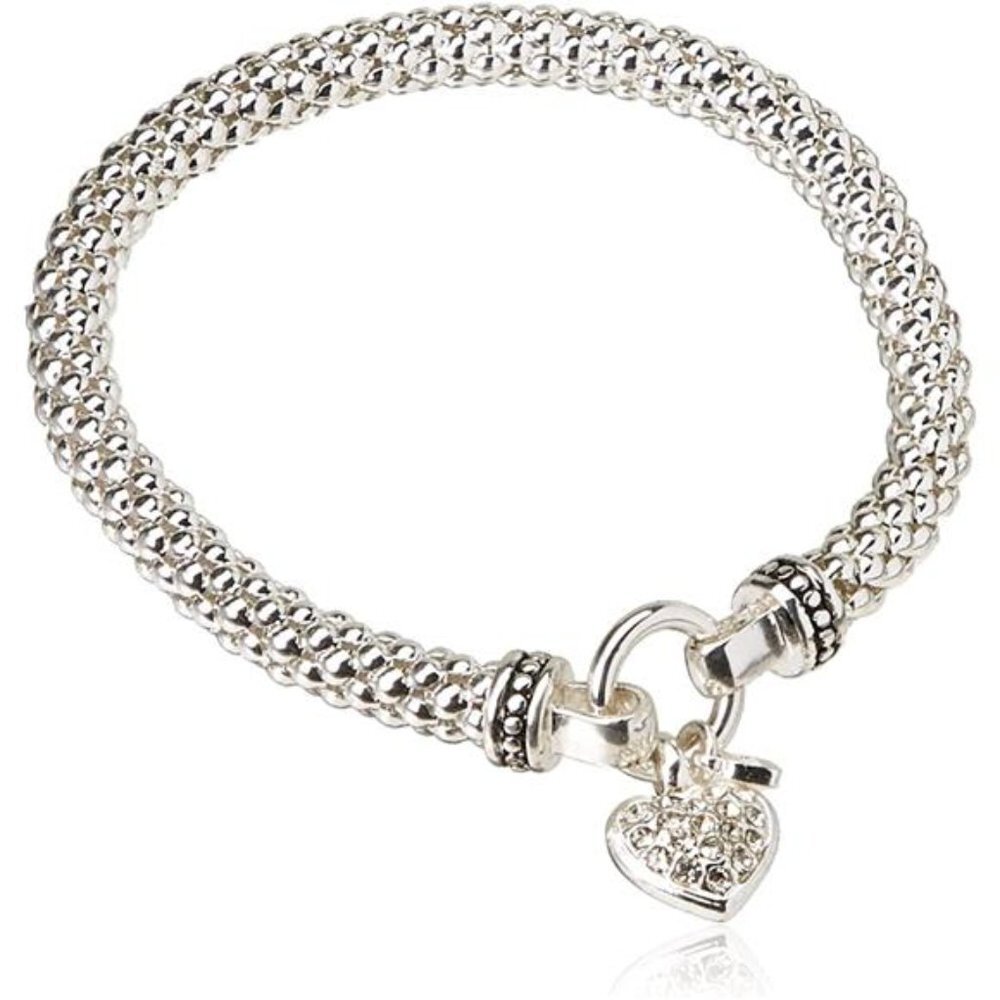 Women's Silvertone Crystal Pave Heart Stretch Bracelet